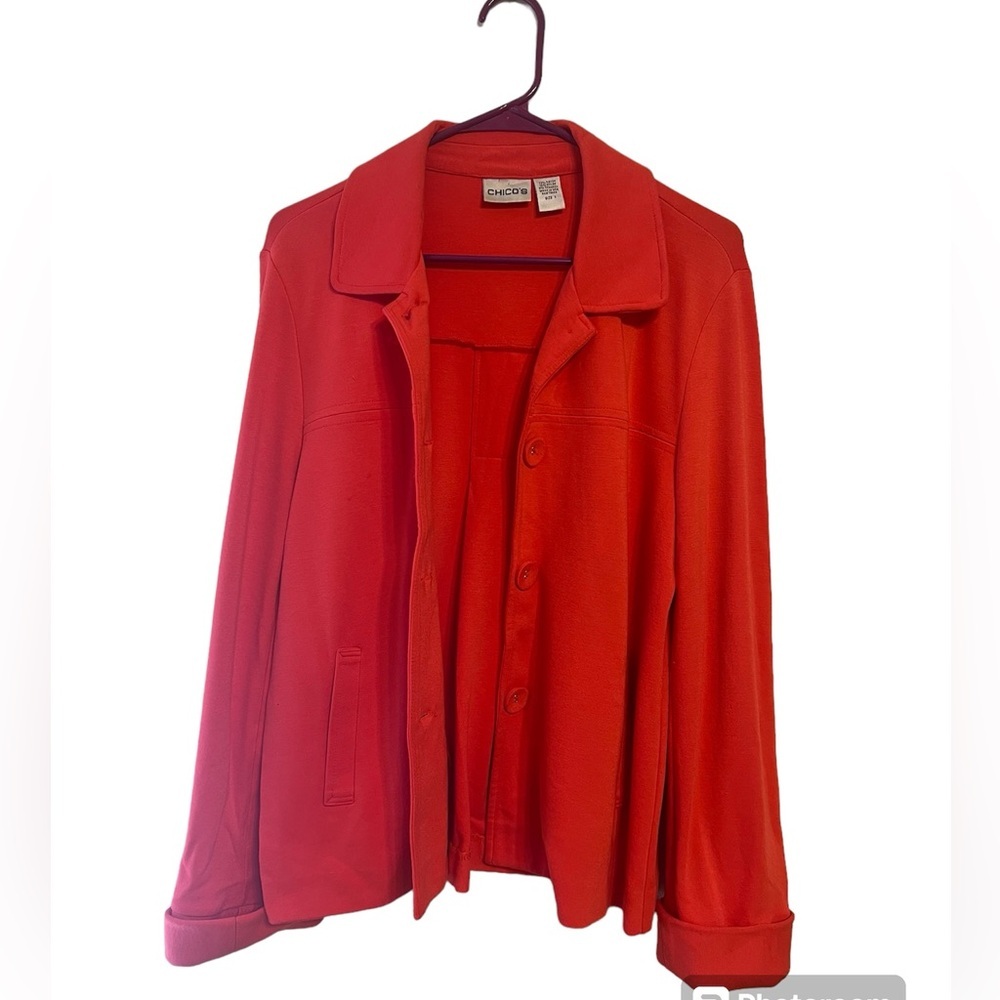 Chico’s Women’s Red Pink Knit Button-Down Blazer Jacket Size 1 - Picture 3 of 8